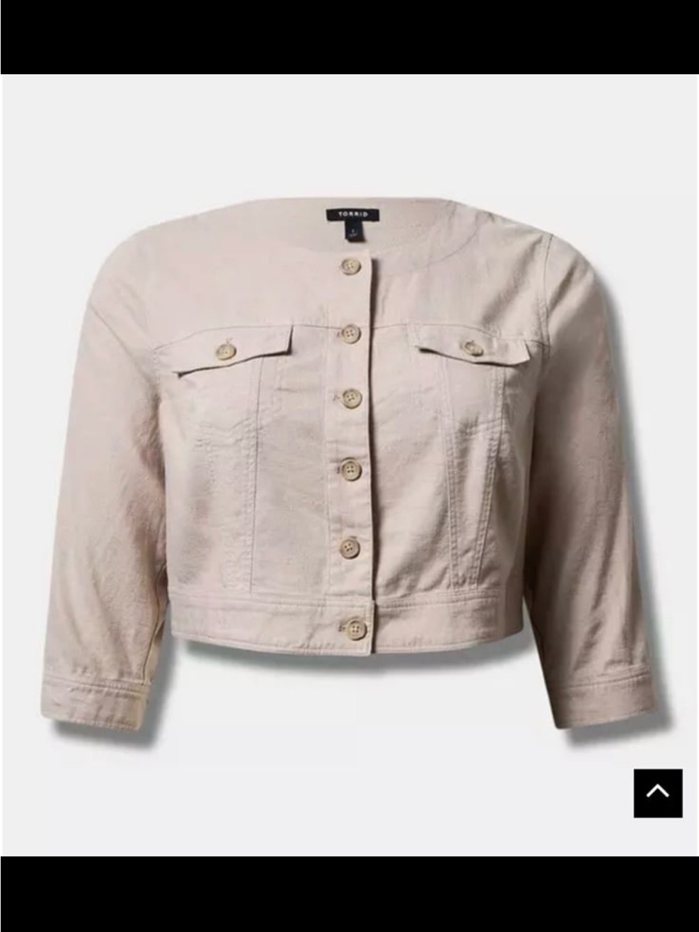 Torrid Linen Blend Khkai Collarless Button Front Lightweight Jacket Jacket 2